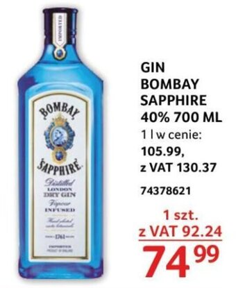 Selgros GIN BOMBAY SAPPHIRE 40% 700 ML oferta