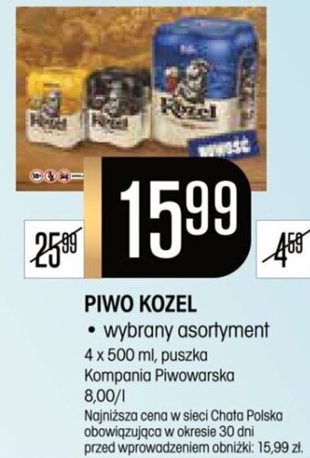 Chata Polska PIWO KOZEL 4 x 500 ml, puszka Kompania Piwowarska oferta