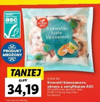 Lidl Krewetki blanszowane, obrane, z certyfikatem ASC 500 g oferta