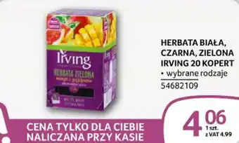 Selgros HERBATA BIAŁA, CZARNA, ZIELONA IRVING 20 KOPERT oferta