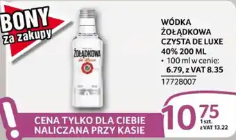 Selgros WÓDKA ŻOŁĄDKOWA CZYSTA DE LUXE 40% 200 ML oferta