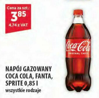 Eurocash NAPÓJ GAZOWANY COCA COLA, FANTA, SPRITE 0,85 l oferta