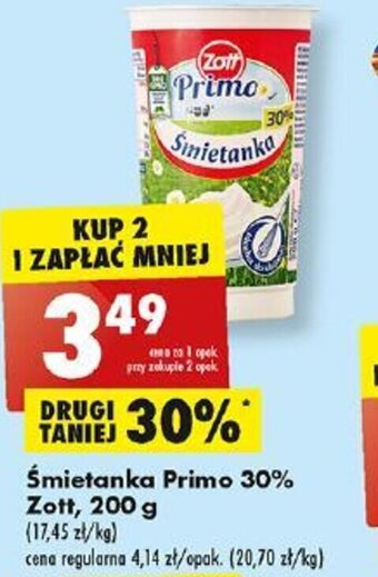 Biedronka Śmietanka Primo 30% Zott, 200 g oferta
