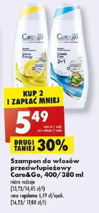 Biedronka Szampon do włosów przeciwłupieżowy Care&Go, 400/380 ml oferta