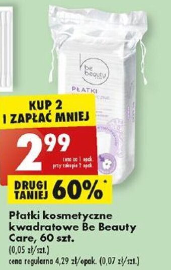 Biedronka Płatki kosmetyczne kwadratowe Be Beauty Care, 60 szt. oferta
