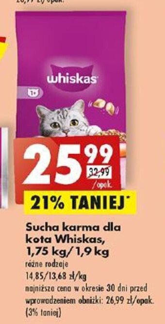 Biedronka Sucha karma dla kota Whiskas, 1,75 kg/1,9 kg oferta