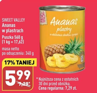 ALDI SWEET VALLEY Ananas w plastrach 560 g oferta