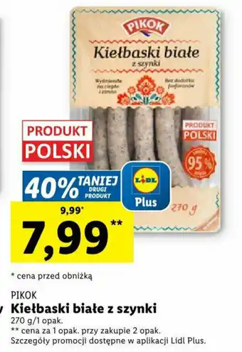 Lidl PIKOK Kiełbaski białe z szynki 270 g/1 opak. oferta