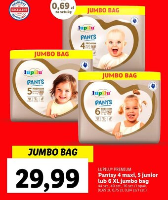 Lidl LUPILU PREMIUM Pantsy 4 maxi, 5 junior lub 6 XL jumbo bag 36-40szt. oferta