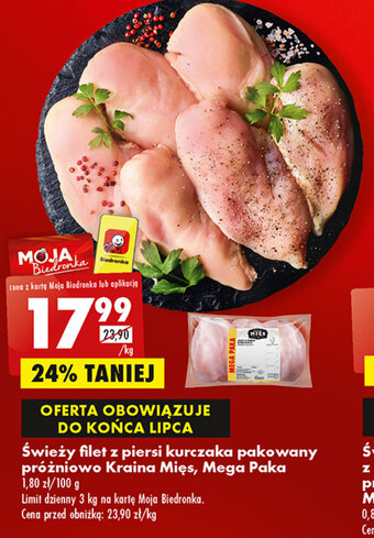 Biedronka Świeży filet z piersi kurczaka pakowany próżniowo Kraina Mięs, Mega Paka 1 kg oferta