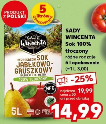 Kaufland SADY WINCENTA Sok 100% tłoczony 5 l oferta