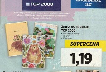 Lidl Zeszyt A5, 16 kartek TOP 2000 oferta