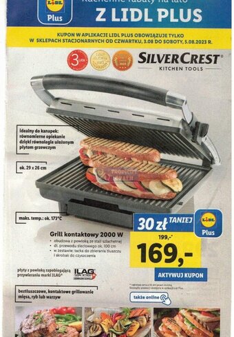 Lidl Grill kontaktowy 2000 W oferta