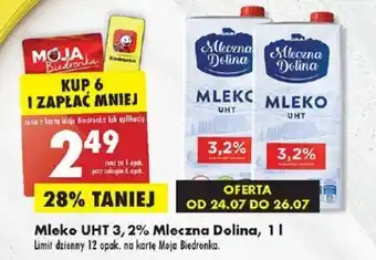 Biedronka Mleko UHT 3, 2% Mleczna Dolina, 1 l oferta