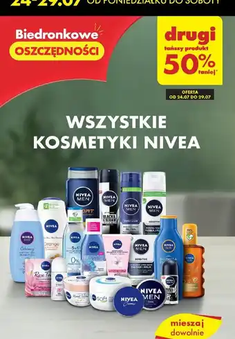Biedronka WSZYSTKIE KOSMETYKI NIVEA drugi tańszy produkt 50% taniej oferta