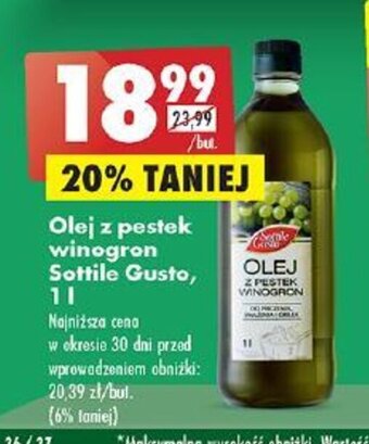 Biedronka Olej z pestek winogron Sottile Gusto, 1 l oferta