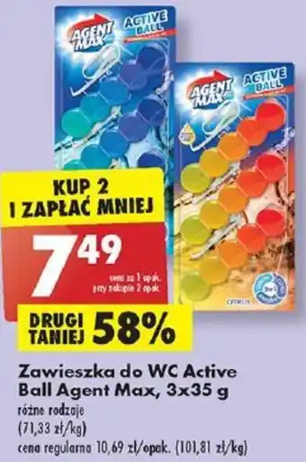 Biedronka Agent Max Zawieszka do WC Active Ball 3x35 g oferta