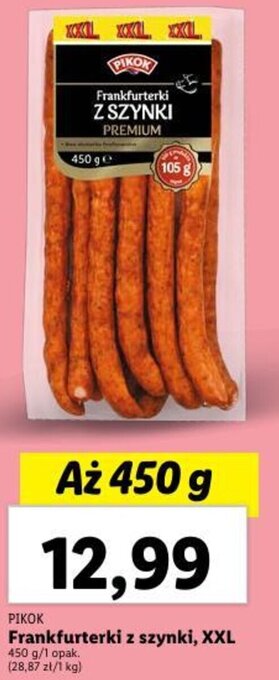 Lidl Pikok Frankfurterki z szynki, XXL 450 g oferta