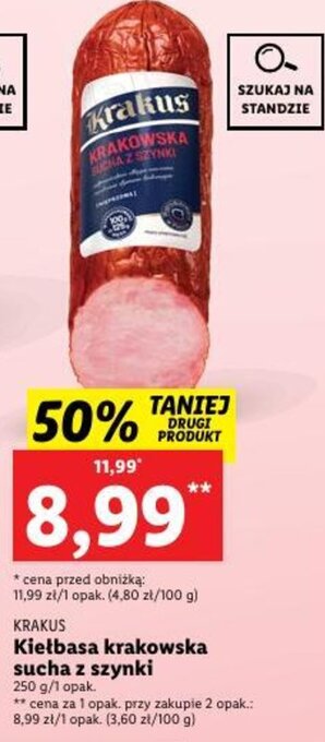 Lidl Krakus Kiełbasa krakowska sucha z szynki 250 g oferta