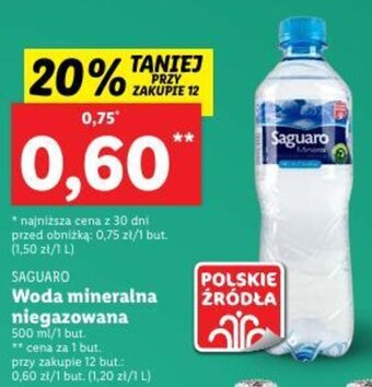 Lidl SAGUARO Woda mineralna niegazowana 500 ml oferta