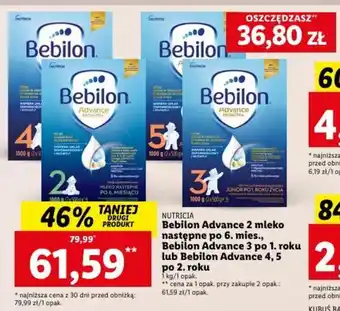 Lidl Bebilon Advance 2 mleko następne po 6. mies., Bebilon Advance 3 po 1. roku lub Bebilon Advance 4, 5 po 2. roku  1 kg oferta