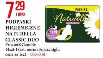 E.Leclerc PODPASKI HIGIENICZNE NATURELLA CLASSIC DUO 14-18szt. oferta