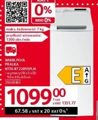 Selgros WHIRLPOOL PRALKA NTDLR722055PLN -wymiary: 90x40x60cm oferta