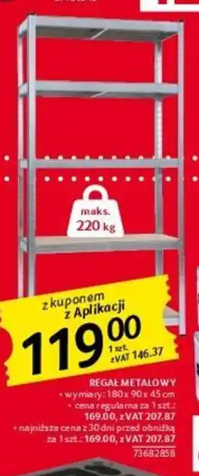Selgros REGAŁ METALOWY wymiary: 180x90x 45 cm oferta