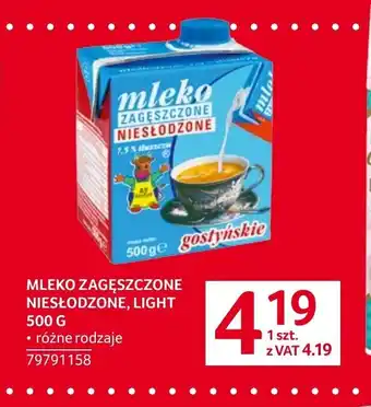 Selgros MLEKO ZAGĘSZCZONE NIESŁODZONE, LIGHT 500 G oferta
