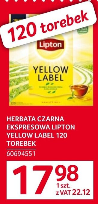 Selgros HERBATA CZARNA EKSPRESOWA LIPTON YELLOW LABEL 120 TOREBEK oferta