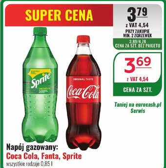 Eurocash Napój gazowany: Coca Cola, Fanta, Sprite, 0,85l oferta