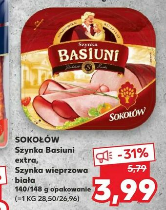Kaufland SOKOŁÓW Szynka Basiuni extra, Szynka wieprzowa biała oferta