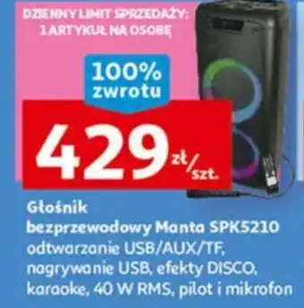 Auchan Głośnik bezprzewodowy Manta SPK5210 oferta