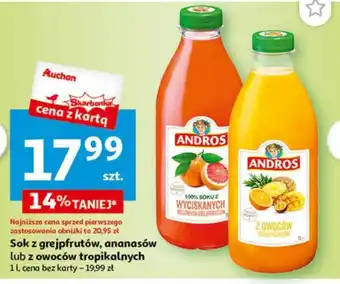 Auchan Sok z grejpfrutów, ananasów lub z owoców tropikalnych 1l oferta