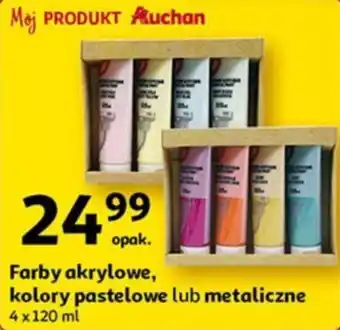 Auchan Farby akrylowe, kolory pastelowe lub metaliczne 4 x 120 ml oferta