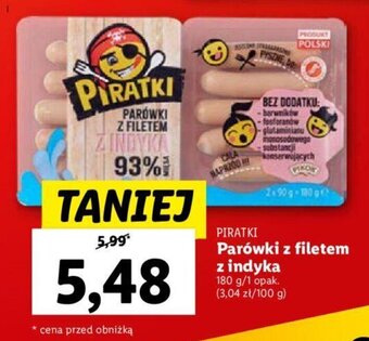 Lidl PIRATKI Parówki z filetem z indyka 180 g oferta