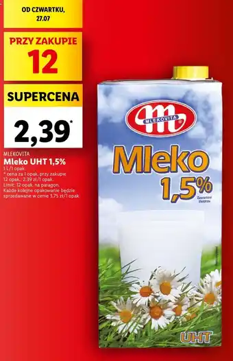 Lidl MLEKOVITA Mleko UHT 1,5% 1 l oferta