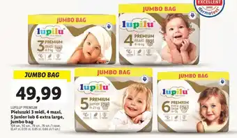 Lidl LUPILU® PREMIUM Pieluszki 3 midi, 4 maxi, 5 junior lub 6 extra large, jumbo bag, 108-76 szt. / opak. oferta