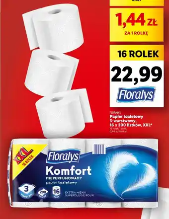 Lidl FLORALYS Papier toaletowy 3-warstwowy, 16 x 200 listków, XXL oferta
