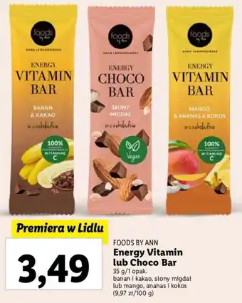 Lidl FOODS BY ANN Energy Vitamin lub Choco Bar 35 g oferta