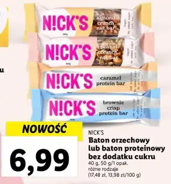 Lidl NICK'S Baton orzechowy lub baton proteinowy bez dodatku cukru 40 g, 50 g oferta
