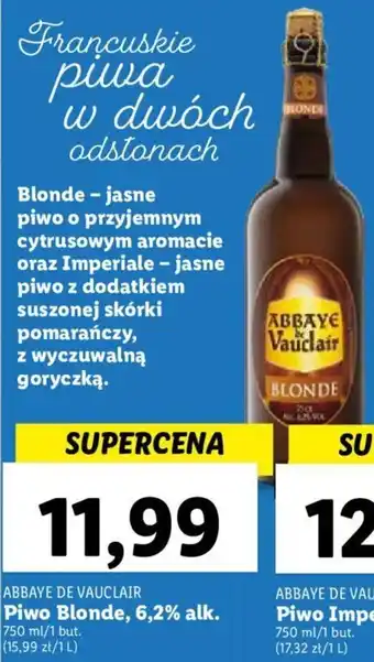 Lidl ABBAYE DE VAUCLAIR Piwo Blonde, 6,2% alk. 750 ml oferta