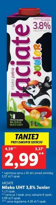 Lidl ŁACIATE Mleko UHT 3,8% Junior 1 L oferta