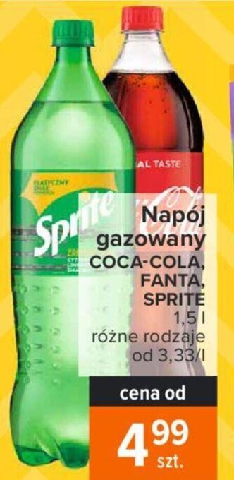 Carrefour Napój gazowany Coca-Cola lub Fanta lub Sprite 1,5l oferta