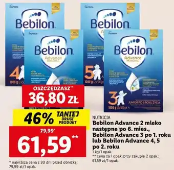 Lidl NUTRICIA Bebilon Advance 2 mleko następne po 6. mies., Bebilon Advance 3 po 1. roku lub Bebilon Advance 4, 5 po 2. roku, 1 kg oferta