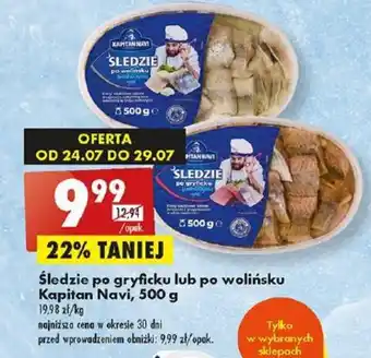 Biedronka Śledzie po gryficku lub po wolińsku Kapitan Navi, 500 g oferta