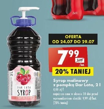 Biedronka Syrop malinowy z pompką Dar Lata, 2l oferta