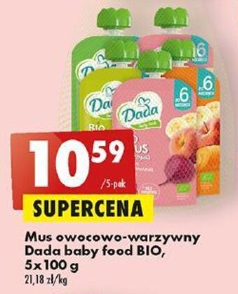 Biedronka Mus owocowo-warzywny Dada baby food BIO, 5x100 g oferta