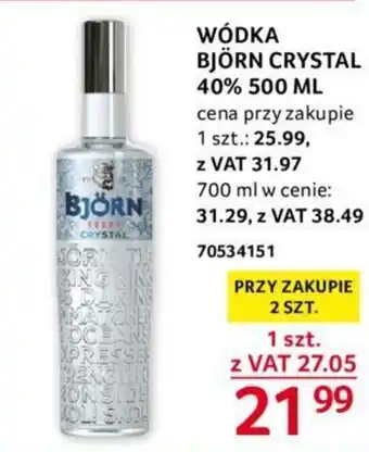 Selgros WÓDKA BJÖRN CRYSTAL 40% 500ml oferta