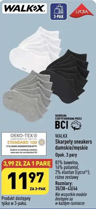 ALDI Skarpety sneakers damskie/męskie 3 pak oferta